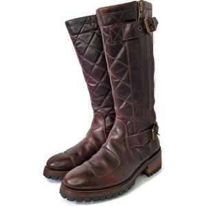Ralph Lauren Quilted Brown Caruthers Leather Moto Boots Mens Sz 8.5D Italy Made